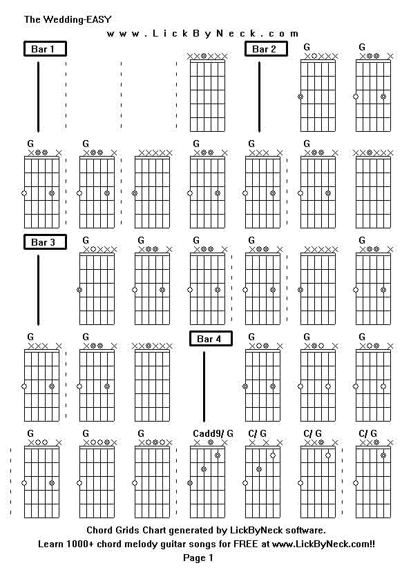 Chord Grids Chart of chord melody fingerstyle guitar song-The Wedding-EASY,generated by LickByNeck software.